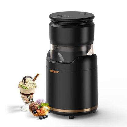 BRIOBITE Ice Cream Maker Machine,Quiet,Rechargeable,1–2 Servings,Black