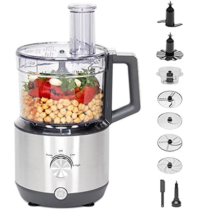 GE Food Processor, Large 12-Cup Vegetable Chopper for Shredding, Mincing, Dicing & Kneading Dough, 9 Stainless Steel Accessories, 550W Motor, 3 Speed, Dishwasher Safe
