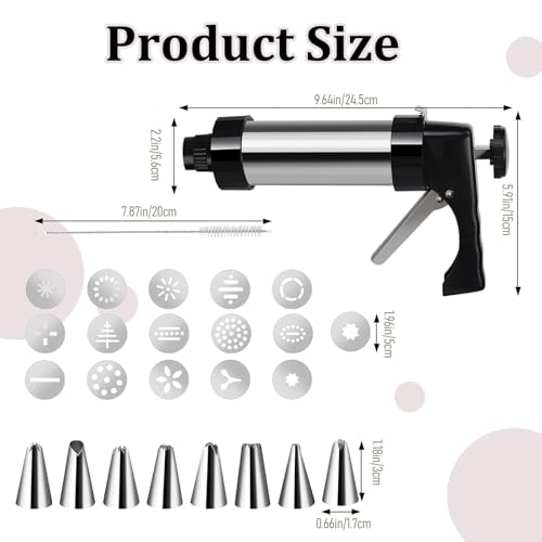 Spritz Cookie Press Gun Kit,Churro Maker Machine, Cookie Press Gun Set,13 Cookie Discs+8 Icing Nozzles Perfect for DIY Christmas Cookies and Decorating Cookies,Gifts for Wome（black)(1)