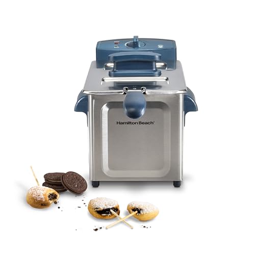 Hamilton Beach Family Style Electric Deep Fryer, Includes Frying Basket with Hooks, 1500 Watts, Easy Detach Magnetic Cord, 2 Liter / 8 Cup Oil Capacity, Kitchen Makeover Blue (35031)