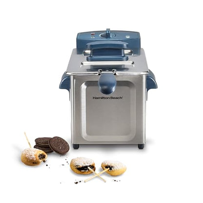 Hamilton Beach Family Style Electric Deep Fryer, Includes Frying Basket with Hooks, 1500 Watts, Easy Detach Magnetic Cord, 2 Liter / 8 Cup Oil Capacity, Kitchen Makeover Blue (35031)