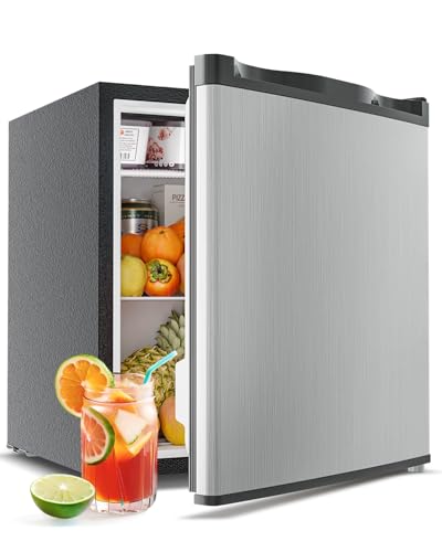 Feelfunn Mini Fridge with Freezer, 1.7 Cu.Ft Small Refrigerator, Silver