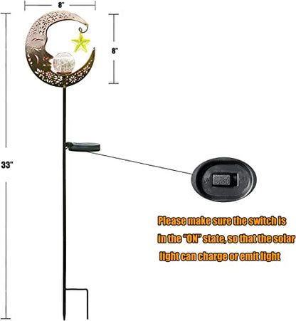 Hapjoy Solar Lights Outdoor Decor Moon Lantern for Patio,Lawn or Pathway Moon Decorations Crackle Glass Globe Stake Metal Lights Waterproof Warm LED Garden Gifts (Bronze)