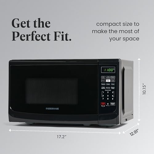 Farberware 0.7 Cu. Ft. Countertop Microwave Oven – 700 Watts Power, Auto Cook Settings, Defrost, Easy Clean and Child Safety Lock - Black