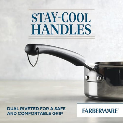 Farberware Brilliance Stainless Steel Saucepan/Saucepot with Side Spouts for Easy Pouring, 1 Quart, Dishwasher Safe and Induction Ready, Compatible with All Cooktops, Stainless Steel