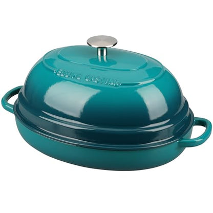 EDGING CASTING Enameled Oval Cast Iron Dutch Oven Pot with Lid, Bread Dutch Oven for Sourdough Bread Baking, Dutch Oven Bread, Bread Oven, 6QT, Darkcyan