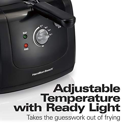 Hamilton Beach Cool Touch Electric Deep Fryer with Basket and Lid, 2 Liters / 8 Cups Oil Capacity, Adjustable Temperature, 1500 Watts for Fast Heat-up, viewing Window Easy to Clean, Black (35021)