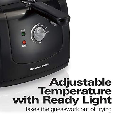 Hamilton Beach Cool Touch Electric Deep Fryer with Basket and Lid, 2 Liters / 8 Cups Oil Capacity, Adjustable Temperature, 1500 Watts for Fast Heat-up, viewing Window Easy to Clean, Black (35021)