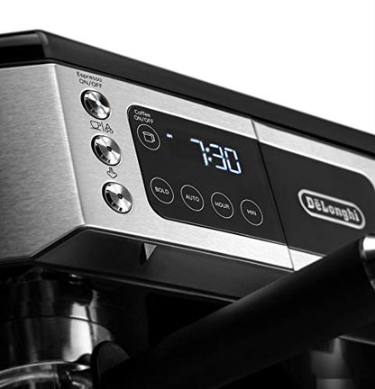 De'Longhi UPGRADED All-in-One Combination Coffee Maker & Espresso Machine + Advanced Adjustable Milk Frother for Cappuccino & Latte + Glass Coffee Pot 10-Cup, COM532M black
