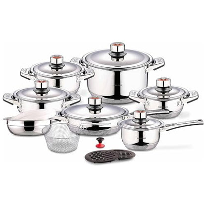 Swiss Inox 18-Piece Stainless Steel Cookware Set, Includes Induction Compatible Fry Pots, Pans, Saucepan, Casserole