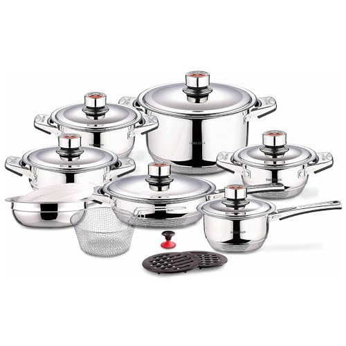 Swiss Inox 18-Piece Stainless Steel Cookware Set, Includes Induction Compatible Fry Pots, Pans, Saucepan, Casserole