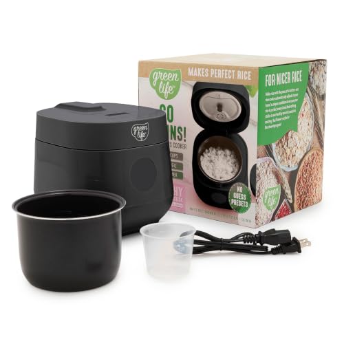 GreenLife Rice Cooker Digital 4-Cup (Cooked), Keep Warm, 4 Presets, Black