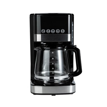 Amazon Basics Programmable 12 Cup Drip Coffee Maker with Glass Coffee Pot (1.9 Qt), Auto Shut-off, Touch Screen, Auto Pause, Removable Filter Basket, Black & Silver