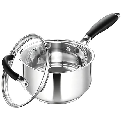 HaWare 2 Quart Saucepan, Stainless Steel Small Sauce Pot with Lid, Tri-Ply Bottom Sauce Pot for Home Kitchen, Induction Compatible, Dishwasher Safe