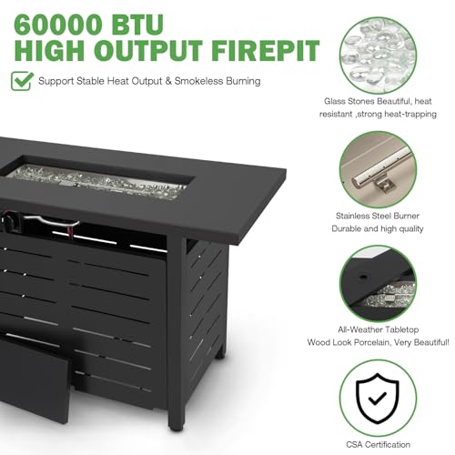 Hykolity 42 Inch Gas Fire Pit Table, 60,000 BTU Propane Pits for Outside with Steel Lid and Waterproof Cover, 2 in 1 Firepit Table Gatherings Parties on Patio Deck Garden Backyard, Black