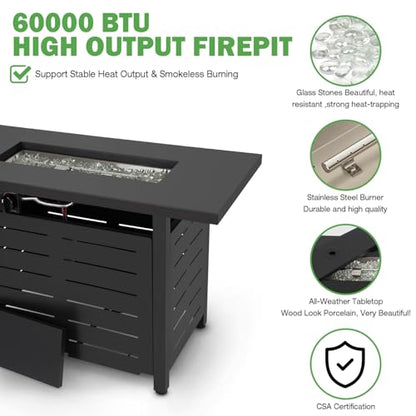 Hykolity 42 Inch Gas Fire Pit Table, 60,000 BTU Propane Pits for Outside with Steel Lid and Waterproof Cover, 2 in 1 Firepit Table Gatherings Parties on Patio Deck Garden Backyard, Black