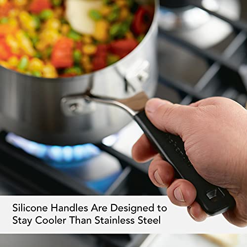 KitchenAid Stainless Steel Saucepan with Measuring Marks and Lid, 2 Quart, Brushed Stainless Steel