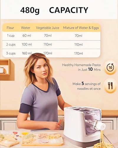 Aptovpvp Electric Pasta Maker, 260W Automatic Noodle Machine with 13 Pasta Discs, 500g Flour Capacity, Fresh Spaghetti Fettuccine Dumpling Skin Maker for Home Kitchen