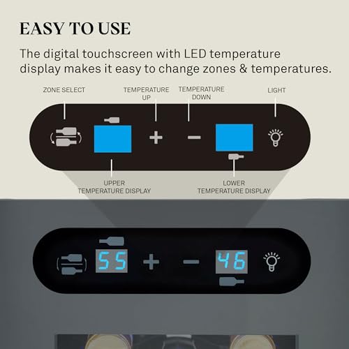 Wine Enthusiast 18-Bottle Slimline Dual Zone Wine Cooler - Energy Efficient Freestanding Wine Refrigerator - Upright Bottle Storage, Adjustable Thermostat, Digital Touchscreen (20.5” x 10.7" x 36.8”)