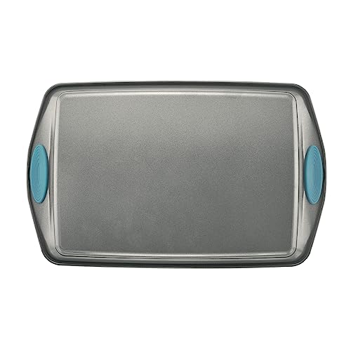 Rachael Ray Bakeware Nonstick Cookie Pan Set, 3-Piece, Gray with Agave Blue Grips