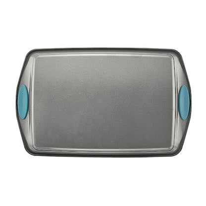 Rachael Ray Bakeware Nonstick Cookie Pan Set, 3-Piece, Gray with Agave Blue Grips