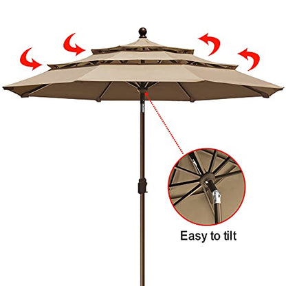 EliteShade USA 10-Year-Non-Fading 9ft 3-Tier Market Patio Umbrella, Commercial Grade Outdoor Table Umbrella with Crank Open, Windproof & UPF 50+ UV Protection, Heavy Duty Ventilation for Garden, Deck, Pool, Backyard, Beach & Bistro, Heather Beige