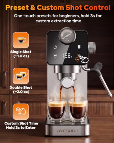 BYESHOP 20 Bar Compact Espresso Coffee Machines with Milk Frother for Home