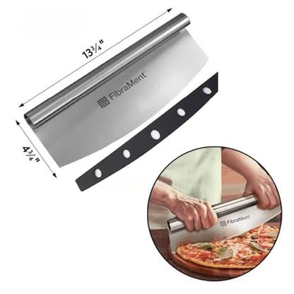 FibraMent-D Premium 3-Piece Pizza Stone Set – 17½" × 13⅞" × ¾" Rectangle Baking Stone with Peel & Rocker Cutter – Made in USA – Ranked Best Overall Pizza Stone for Even Heat & Crispy Crusts