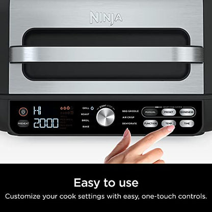 Ninja IG651 Foodi Smart XL Pro 7-in-1 Indoor Grill/Griddle Combo, use Opened or Closed, Air Fry, Dehydrate & More, Pro Power Grate, Flat Top, Crisper, Smart Thermometer, Black