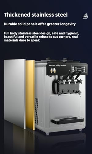 Commercial Ice Cream Machine,Soft Serve Ice Cream Machine Countertop, Soft Serve Machine with Built-in Puffing Pump, Dual Hopper&Pre-Cooling, Easy-Clean for Snack Dessert Shops (three-heads)