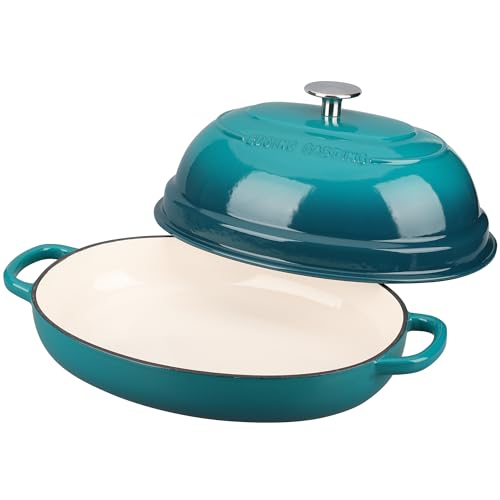 EDGING CASTING Enameled Oval Cast Iron Dutch Oven Pot with Lid, Bread Dutch Oven for Sourdough Bread Baking, Dutch Oven Bread, Bread Oven, 6QT, Darkcyan
