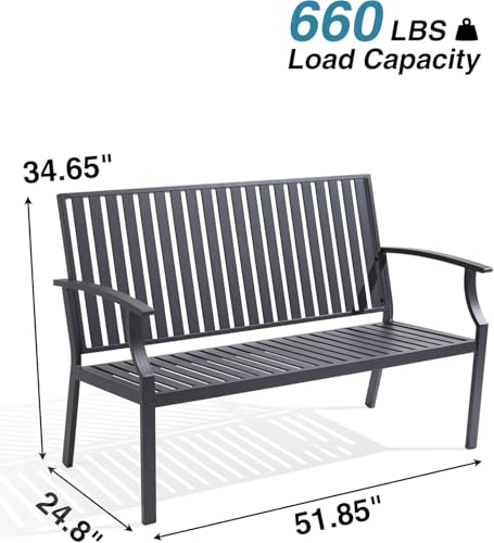 Eongdn 52" Outdoor Garden Bench Weatherproof, Rust-Resistant Aluminum Metal 2-Person Garden Bench with 660 lbs Weight Capacity, Patio Benches for Outdoors,Porch, Patio, Backyard and Park (Dark Gray)
