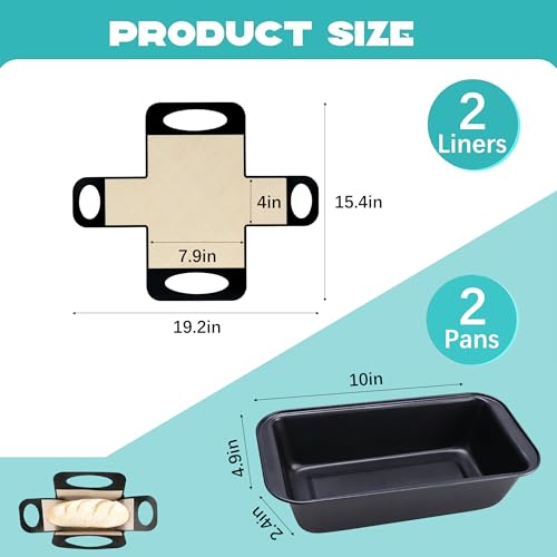 9 x 5 Loaf Pan Set with Silicone Bread Sling – 2 Bread Pans + 2 Nonstick Loaf Liners for Homemade Baking, Sourdough, Banana Bread, Sandwich Loaves – Rectangular Baking Tray for Kitchen Home Baker