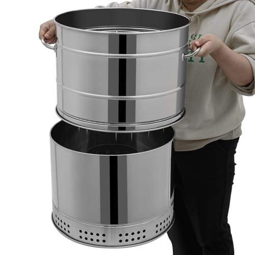 Pyroarle Large Portable Charcoal Grills, Stainless Charcoal BBQ Grill Barrel 360° Smokeless Outdoor with 50 Skewers, Boiling Pot Barbecue Smoker Grill for Travel, Outdoor Cooking and BBQ