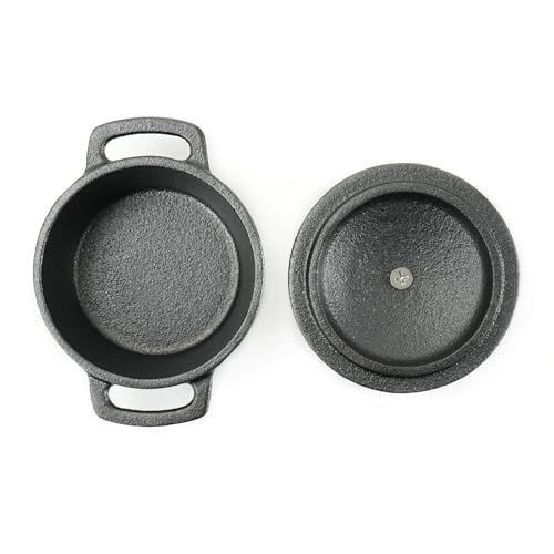 HAWOK Mini Cast Iron Cocottes, Dia 3 inch, 4 oz. Set of 3 PCS, Mini Dutch Oven, with Wooden Tray, 7-Piece, Appetizer/Dessert Sampler, Pre-seasoned
