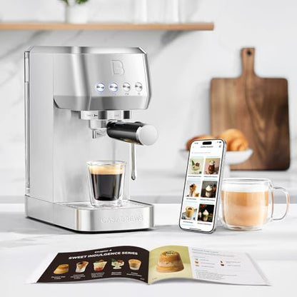 CASABREWS 3700 Essential Espresso Machine 20 Bar, Stainless Steel Cappuccino & Latte Coffee Maker with Steam Frother for Home, 43.9oz Water Tank, Silver