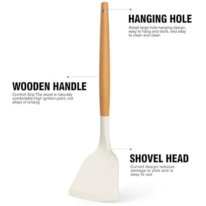AVGPD Silicone Cooking Utensils Set, Silicone Utensils for Cooking, 446° Heat Resistant Kitchen Utensil Silicone Spatula Sets, Kitchen Gadgets for Non-Stick Cookware BPA FREE (Cream White)