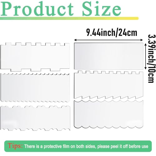 6-Piece Clear Acrylic Cake Decorating Scraper Set – Large Icing Smoothers and Edge Combs for Buttercream, Frosting, Mousse, and Baking Projects
