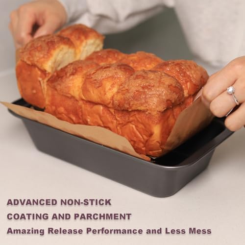 UCBAT 2 PCS Nonstick Loaf Pan Set, 9 x 5 Inch Carbon Steel Rectangle Bakeware with 100 Unbleached Parchment Liners for Baking Toast, Cakes, Banana Breads, Gray