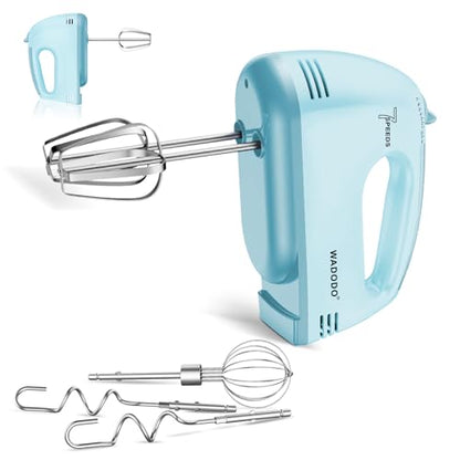 WADODO 7-Speed Electric Hand Mixer – Portable Food Mixer Kitchen Mixer with 304 *(1x Whisk, 2x Beater, 2x Dough hook) for Baking Cakes, Cream, Cookies, BLUE