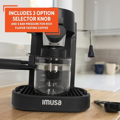 IMUSA Electric Espresso Cappuccino Maker 4 Cup Capacity with Milk Frother Black Coffee Machine for Home Barista Experience