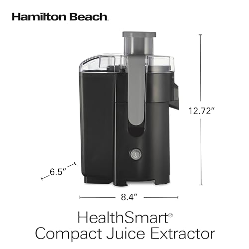 Hamilton Beach HealthSmart Juicer Machine, Compact Centrifugal Extractor, 2.4” Feed Chute for Fruits and Vegetables, Easy to Clean, BPA Free, 400W, Black and Gray (67502)