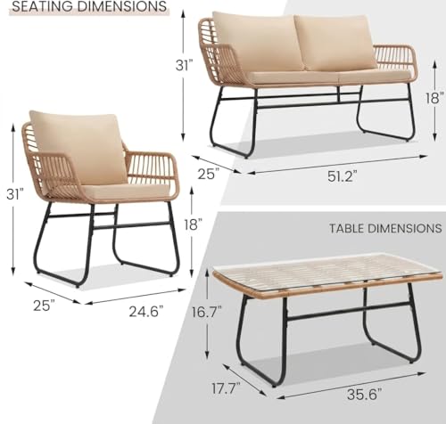 KROFEM 4-Piece Outdoor Patio Furniture Set, Natural/Beige