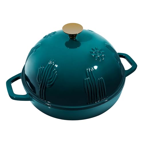 Flavehc Bread Oven Cast Iron Bread Dutch Oven with Cloche Lid for Bread Baking Darkcyan Enameled Cast Iron Bread Oven with Dome Lid for Sourdough, 9.8 Inches