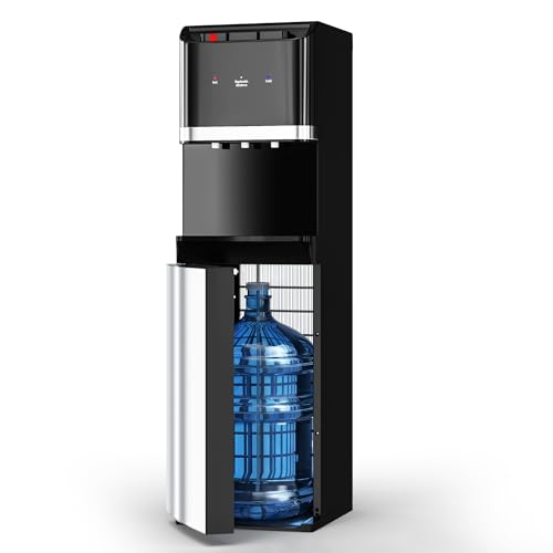 Tehanld Bottom Loading Water Cooler Dispenser for 5 Gallon Bottles,Stainless Steel Water Cooler with 3 Temperature -Hot, Cold & Room,Child Safety Lock,Ideal for Home and Office, Matte Black