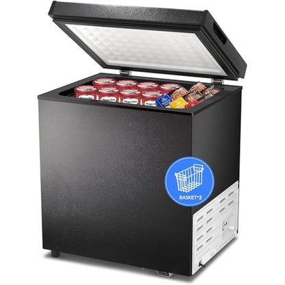 Kismile 2.0 Cubic Feet Chest Freezer with 2 Removable Basket Free Standing Top Open Door Compact Freezer with Adjustable Temperature for Home/Kitchen/Office/Bar