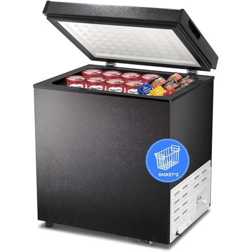 Kismile 2.0 Cubic Feet Chest Freezer with 2 Removable Basket Free Standing Top Open Door Compact Freezer with Adjustable Temperature for Home/Kitchen/Office/Bar