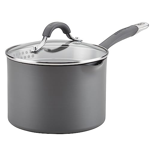 Circulon Radiance Hard-Anodized Nonstick Saucepan, Durable Nonstick Cookware, Sauce Pan with Straining Lid, 3-Quart, Gray