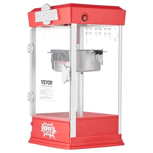 VEVOR Popcorn Maker, 480W Popcorn Popper Machine, 4 Oz Kettle Makes 1.5 Gallon per Batch, Tabletop Popcorn Maker, Includes 3 Scoops, Movie Theater Style, Red