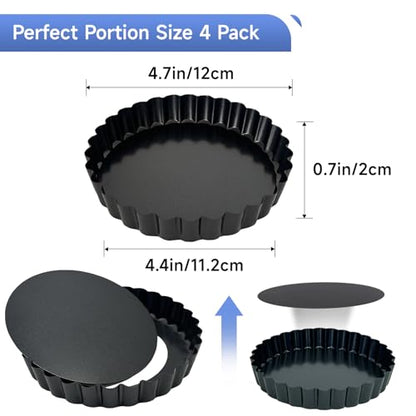 Urxirha 4 Pack 5-Inch Tart Pans with Removable Bottom, Nonstick Quiche Pan Fluted Pie Pans for Baking Treats, Pie, Quiches, Tartlets